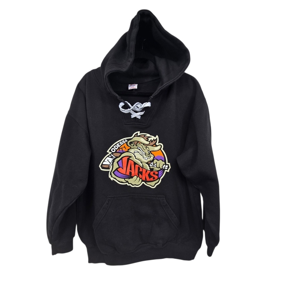 Vintage 90s Odessa Jackalopes Hoodie Sweatshirt Mens LG Black Dodger Hockey